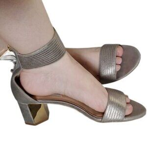 Karl Lagerfeld Gold Leather Heels Pumps Sandals Open Toe Haila Womens WOMANS 7.5